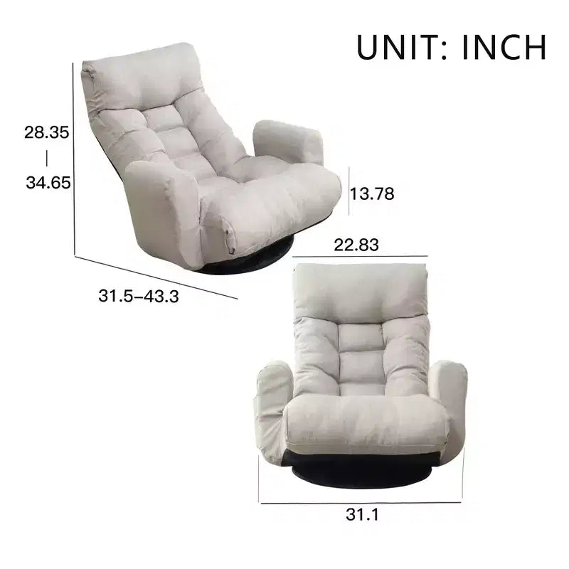 Fauteuil poire rotatif à 360 degrés avec poche latérale et appuie-tête réglable, Chaise de sol pour chambre à coucher et salon, Gris ciment