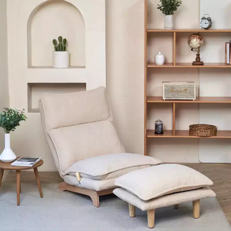 Fauteuil poire pliable avec repose-pieds, dossier réglable et éponge haute densité, fauteuil de sol pour balcon et salon, beige