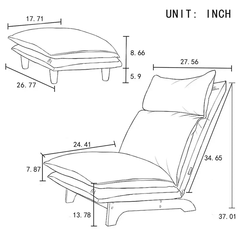 Fauteuil poire pliable avec repose-pieds, dossier réglable et éponge haute densité, fauteuil de sol pour balcon et salon, beige