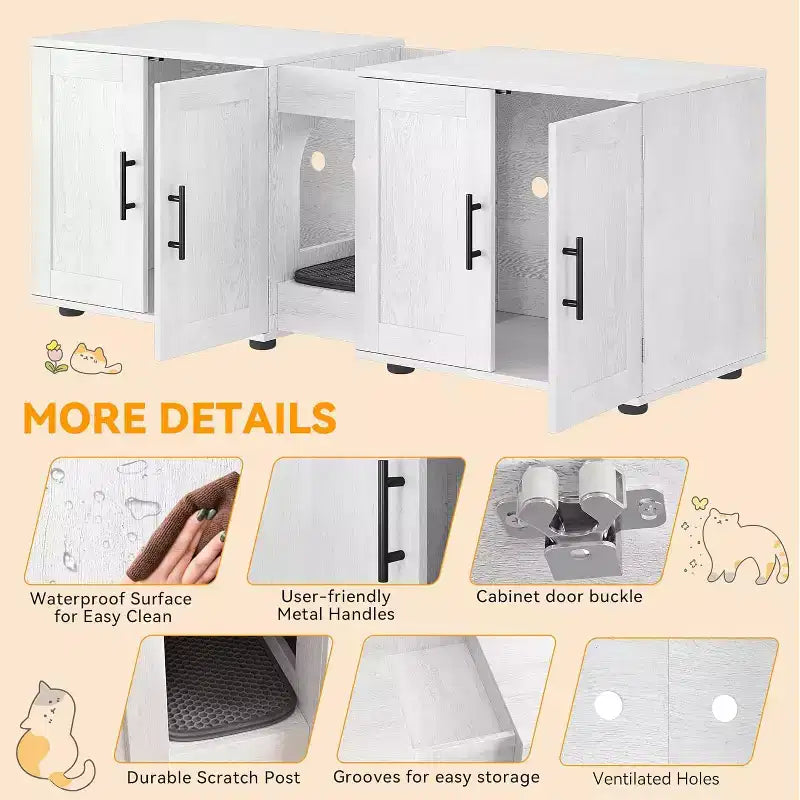 Bac à litière 3-en-1 de 55 po avec doubles compartiments, meuble cache-litière en bois de style ferme, 55x17,7x20,6 po