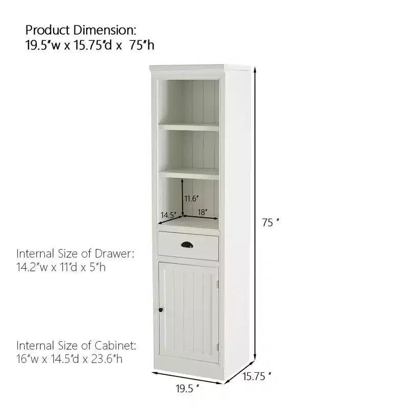 Organisateur de cuisine autoportant en bois de 75 po, bibliothèque de style campagnard pour couloir, salon, bureau, blanc, 19,5x15,75x75 po