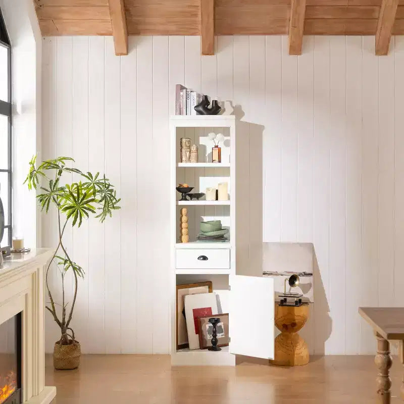 Organisateur de cuisine autoportant en bois de 75 po, bibliothèque de style campagnard pour couloir, salon, bureau, blanc, 19,5x15,75x75 po