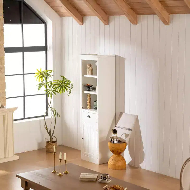 Organisateur de cuisine autoportant en bois de 75 po, bibliothèque de style campagnard pour couloir, salon, bureau, blanc, 19,5x15,75x75 po
