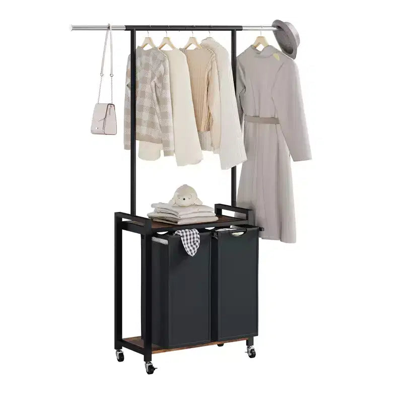 Trieur à linge roulant avec tringle et étagère – 2/3/4 sections