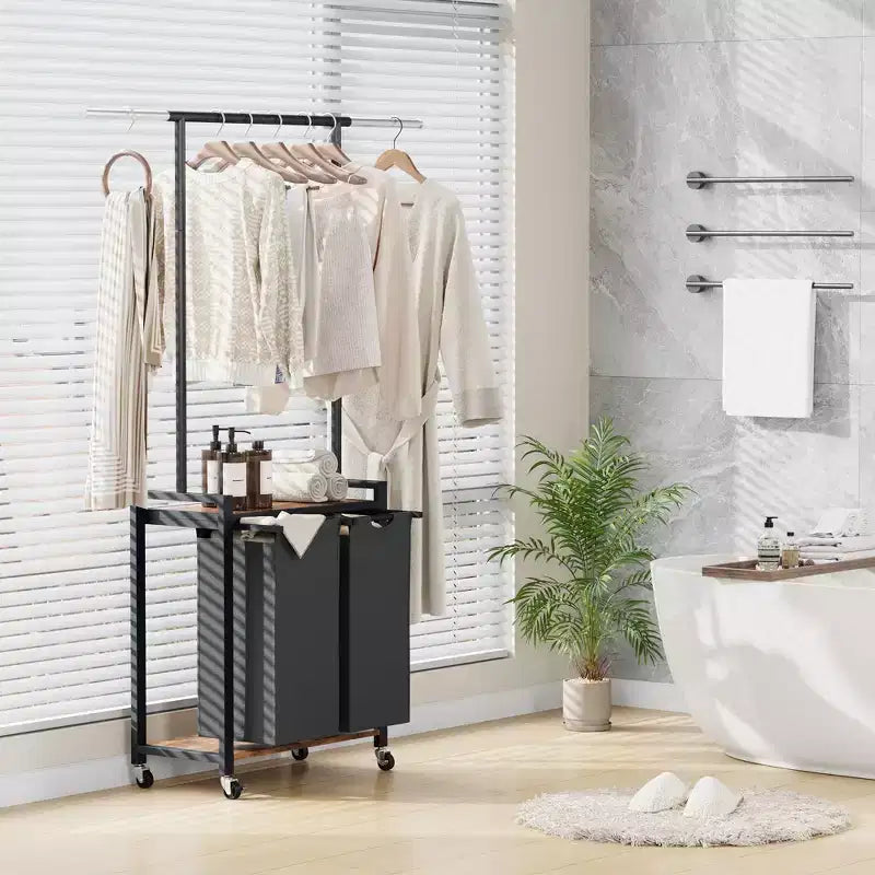 Trieur à linge roulant avec tringle et étagère – 2/3/4 sections