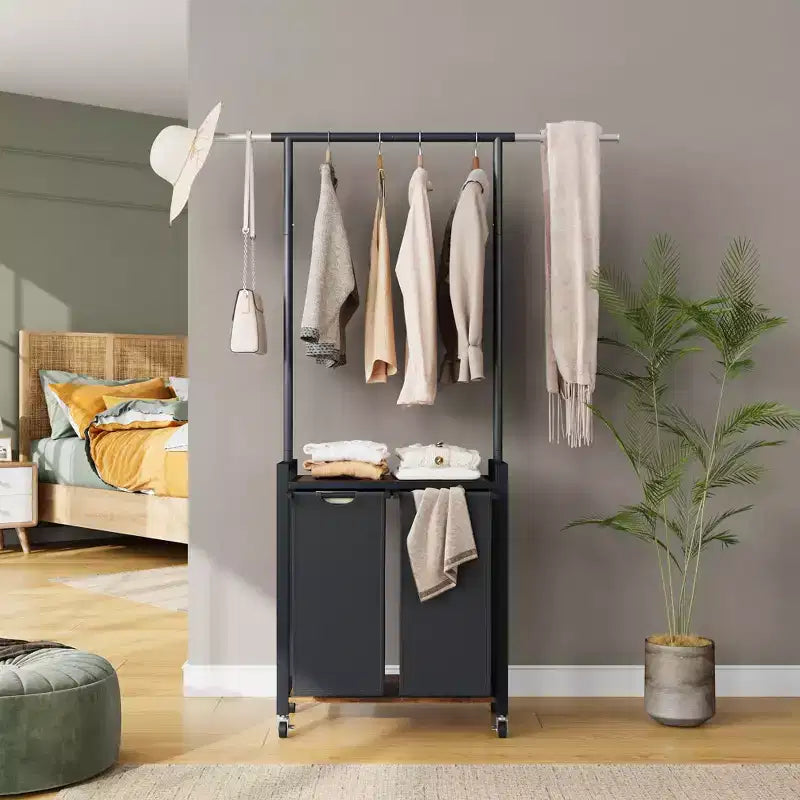 Trieur à linge roulant avec tringle et étagère – 2/3/4 sections