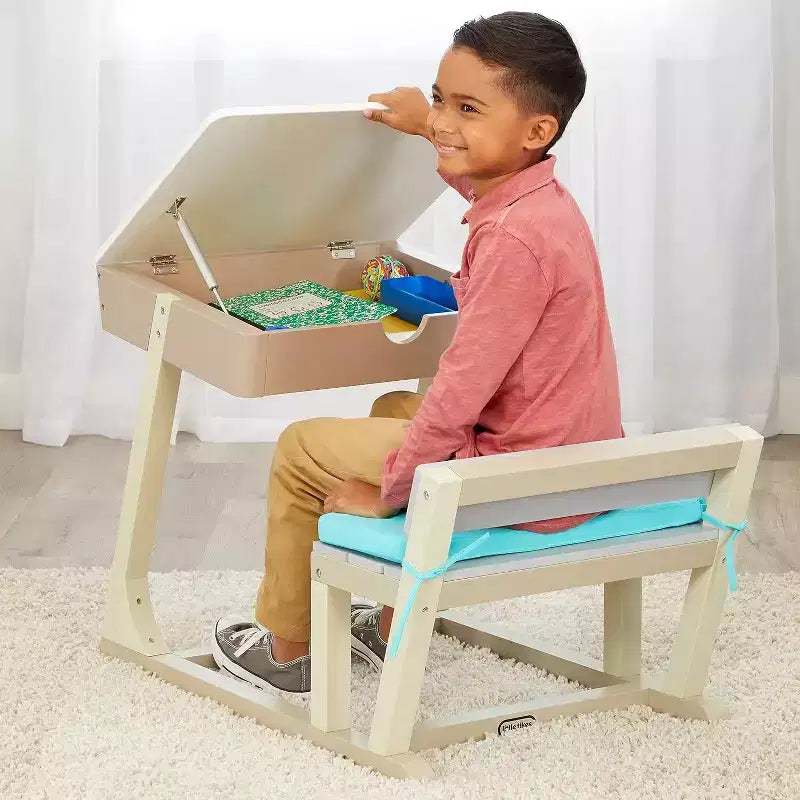 Bureau d'étude en bois pour enfants avec rangement, table de taille enfant pour l'apprentissage et les activités créatives, plateau de 99x58 cm