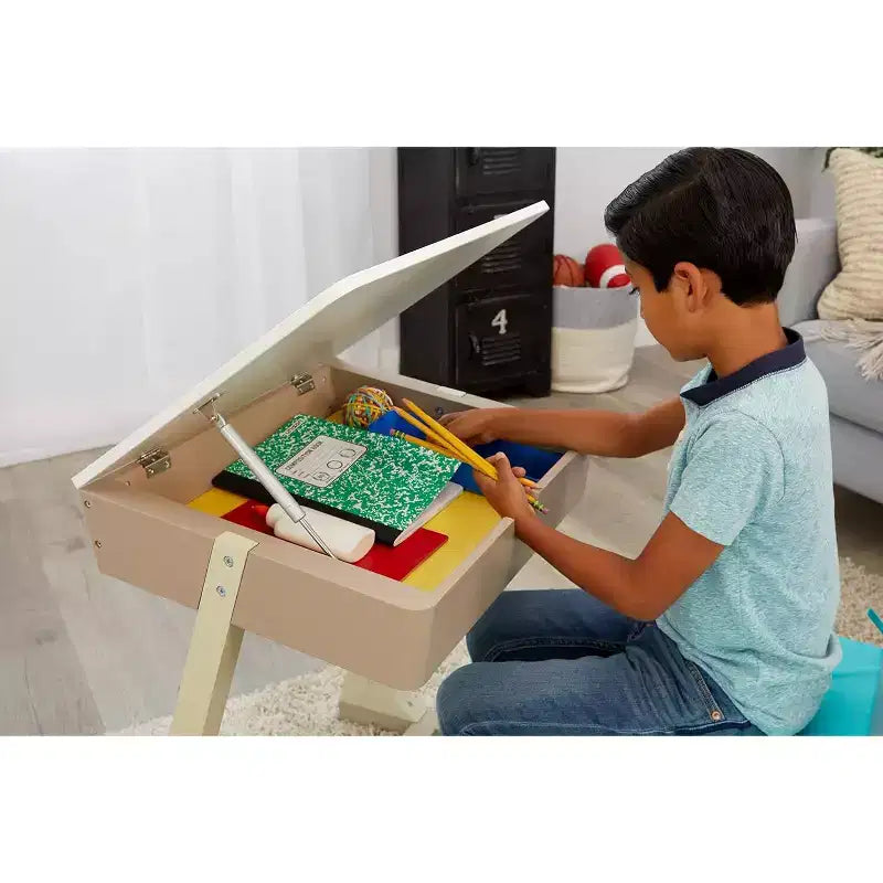 Bureau d'étude en bois pour enfants avec rangement, table de taille enfant pour l'apprentissage et les activités créatives, plateau de 99x58 cm