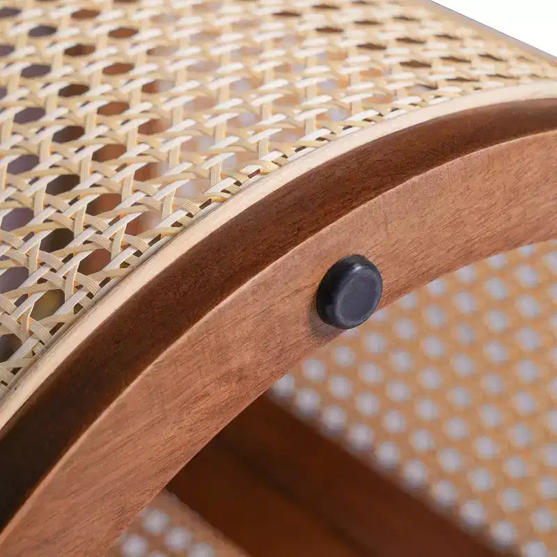 Table d'appoint ronde en rotin avec plateau en bois massif en caoutchouc, table de chevet de 40 cm, 40x40x45 cm