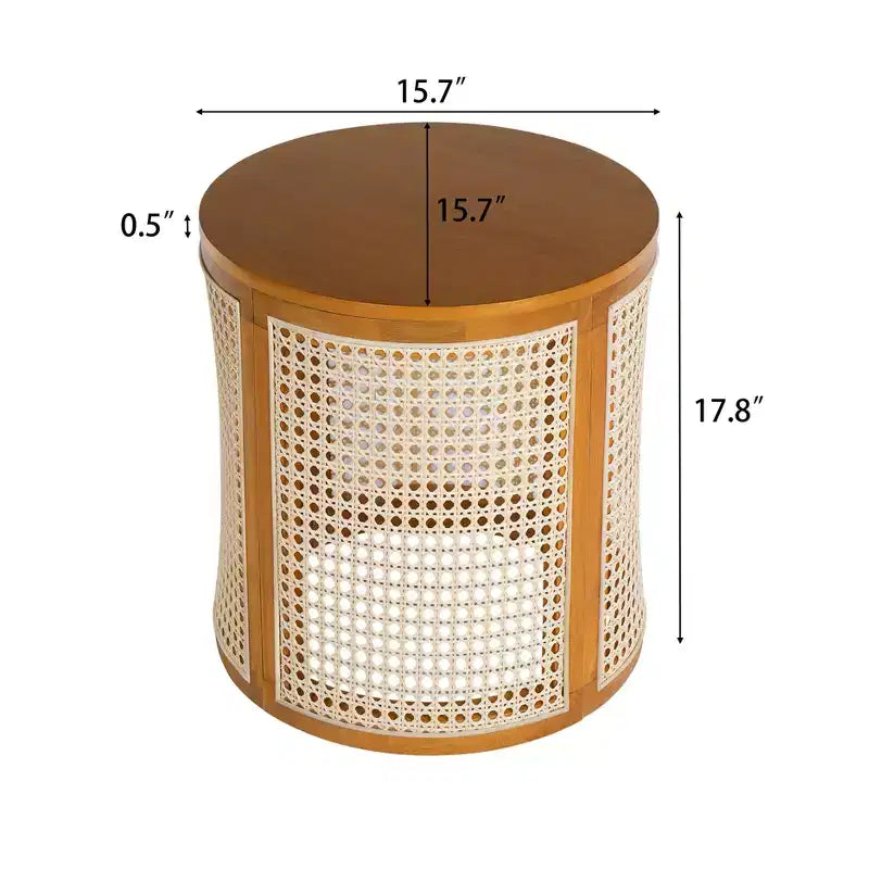 Table d'appoint ronde en rotin avec plateau en bois massif en caoutchouc, table de chevet de 40 cm, 40x40x45 cm