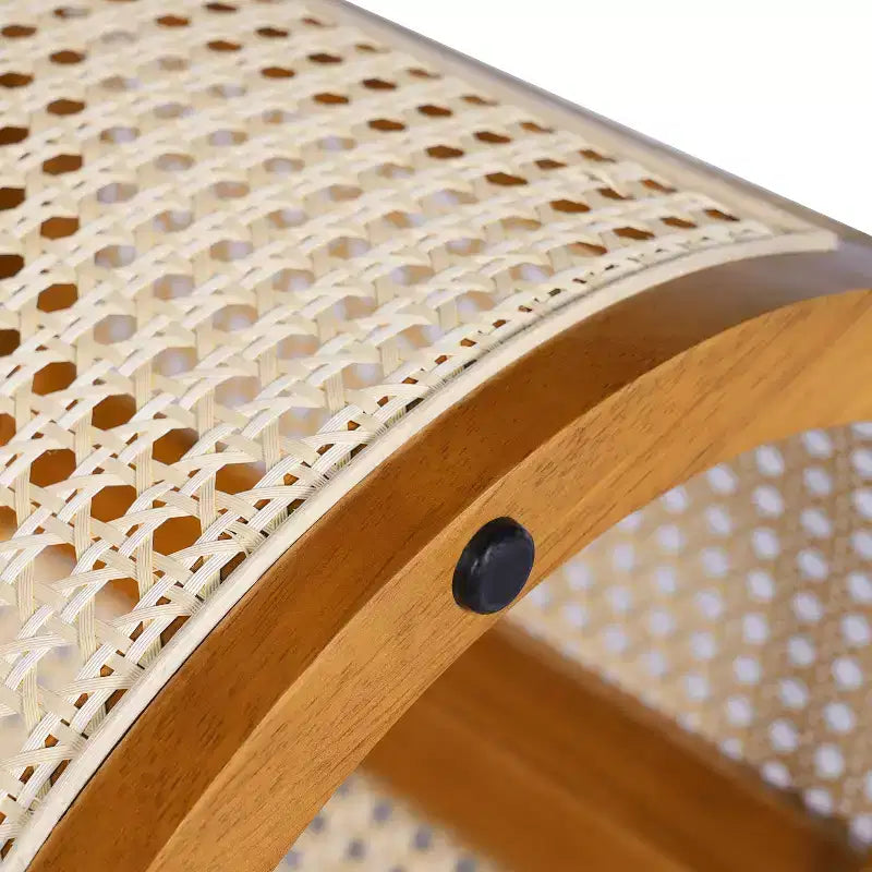 Table d'appoint ronde en rotin avec plateau en bois massif en caoutchouc, table de chevet de 40 cm, 40x40x45 cm