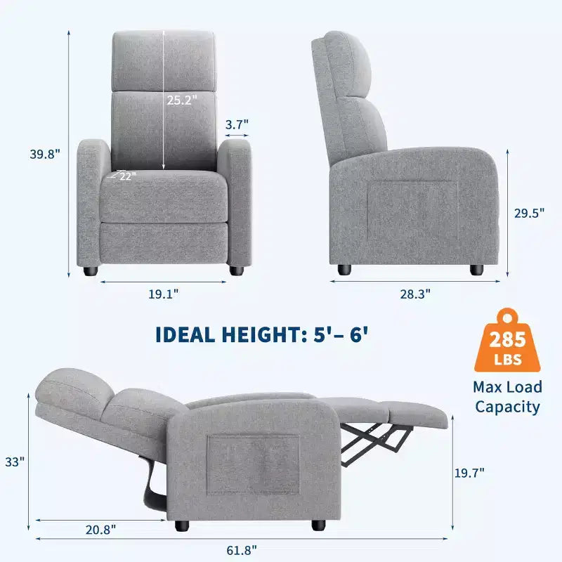 Fauteuil inclinable à dossier haut avec revêtement en coton-lin