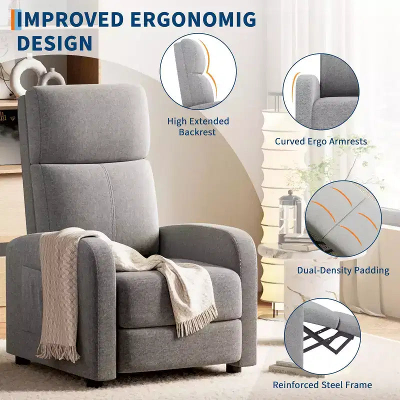 Fauteuil inclinable à dossier haut avec revêtement en coton-lin