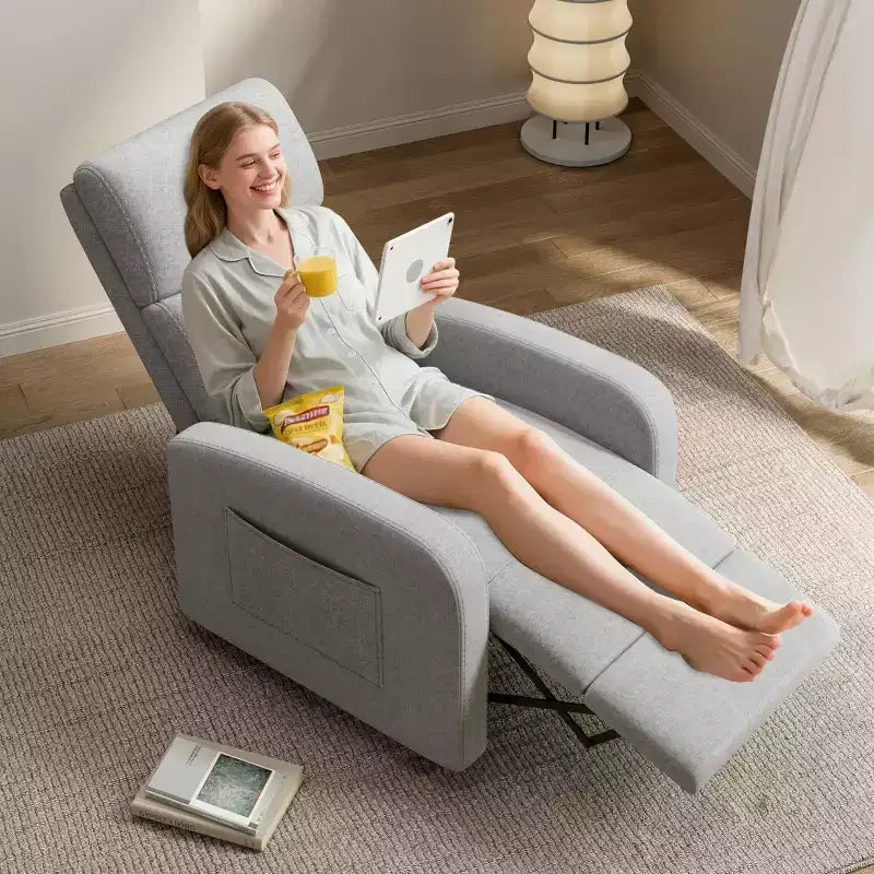 Fauteuil inclinable à dossier haut avec revêtement en coton-lin