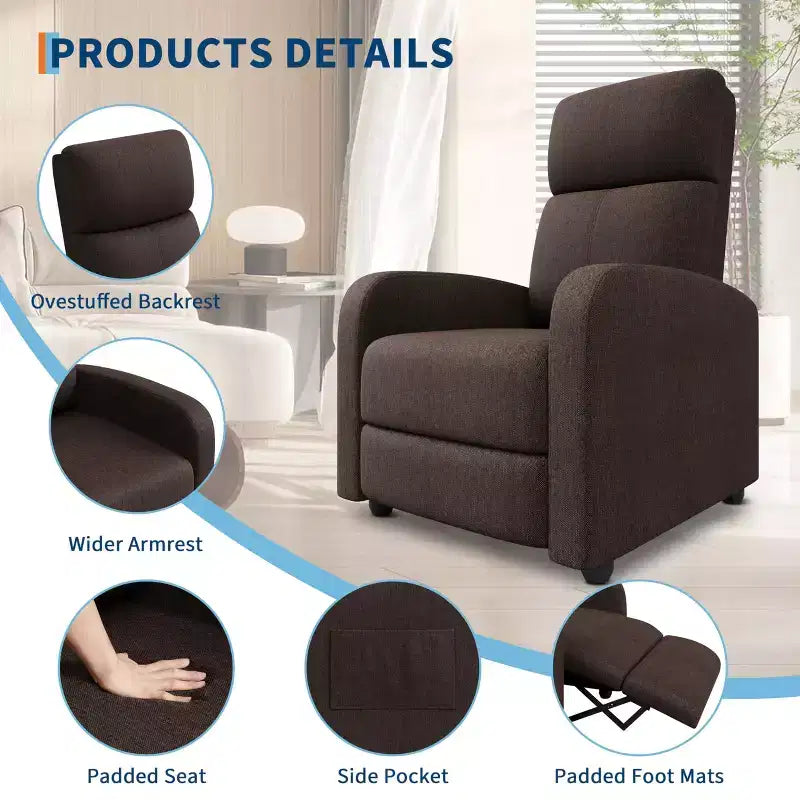 Fauteuil inclinable à dossier haut avec revêtement en coton-lin