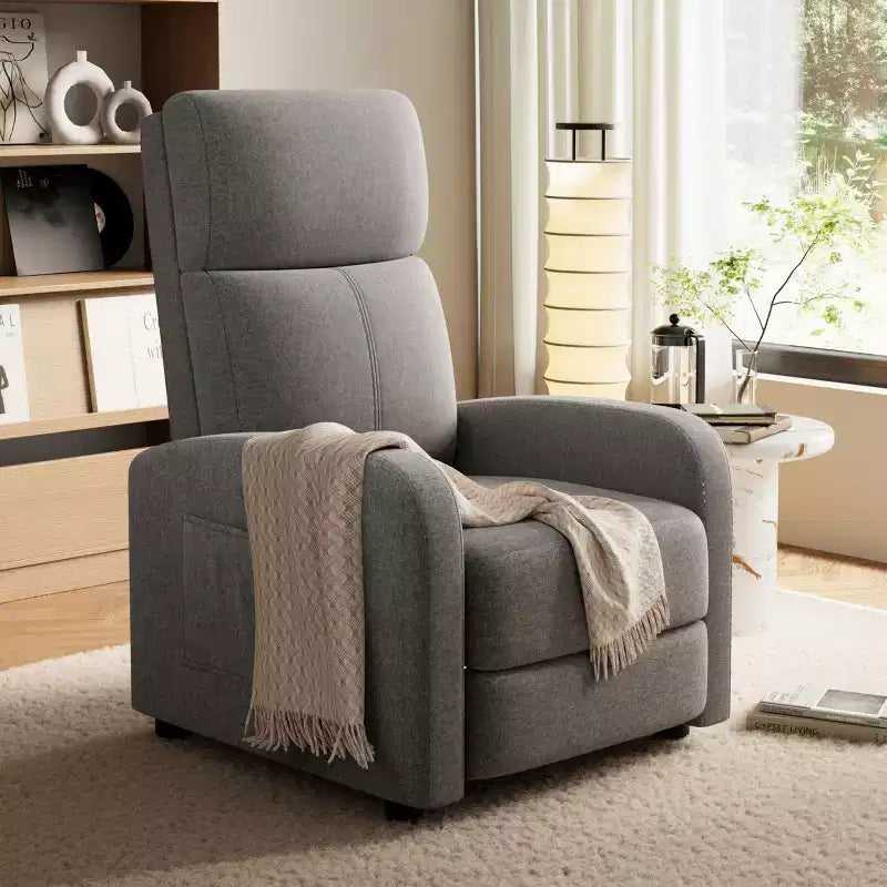 Fauteuil inclinable à dossier haut avec revêtement en coton-lin