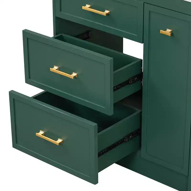 Meuble-lavabo de salle de bain de 30 po avec rangement, armoire de plancher avec tiroirs, vert forêt, 30x18,3x34 po