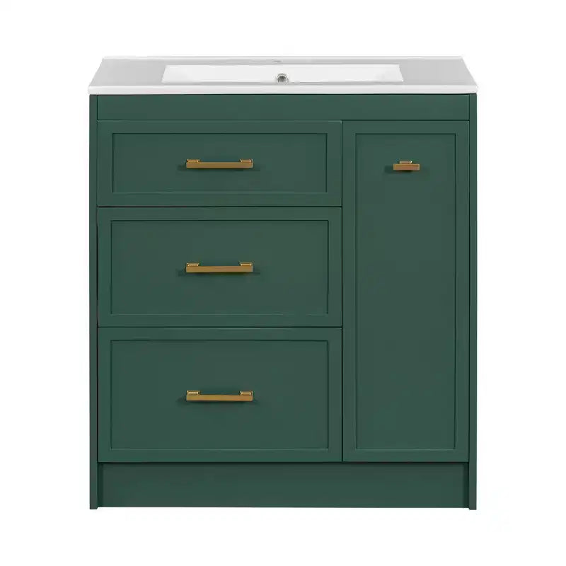 Meuble-lavabo de salle de bain de 30 po avec rangement, armoire de plancher avec tiroirs, vert forêt, 30x18,3x34 po