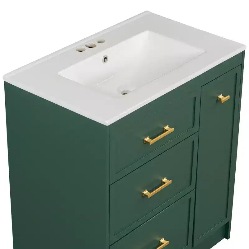 Meuble-lavabo de salle de bain de 30 po avec rangement, armoire de plancher avec tiroirs, vert forêt, 30x18,3x34 po