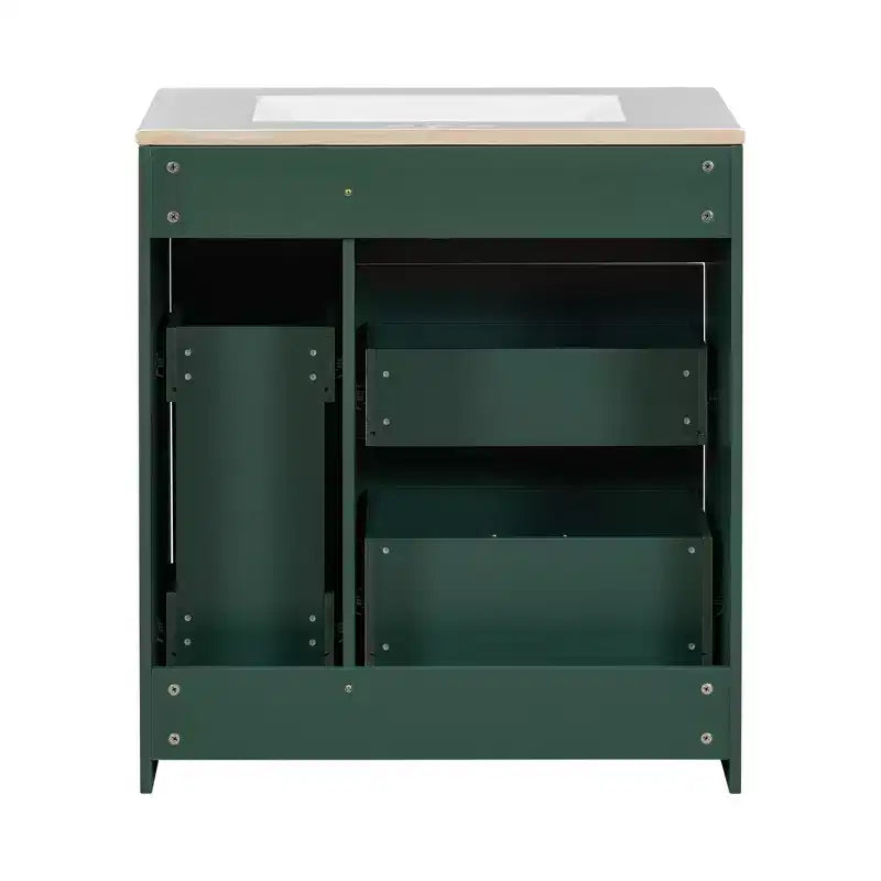Meuble-lavabo de salle de bain de 30 po avec rangement, armoire de plancher avec tiroirs, vert forêt, 30x18,3x34 po