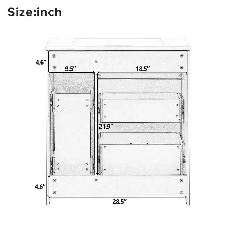 Meuble-lavabo de salle de bain de 30 po avec rangement, armoire de plancher avec tiroirs, vert forêt, 30x18,3x34 po