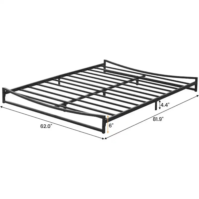 Cadre de lit plateforme en métal profil bas pour lit Queen, tête de lit concave, aucun sommier tapissier requis, 25x167x17 po