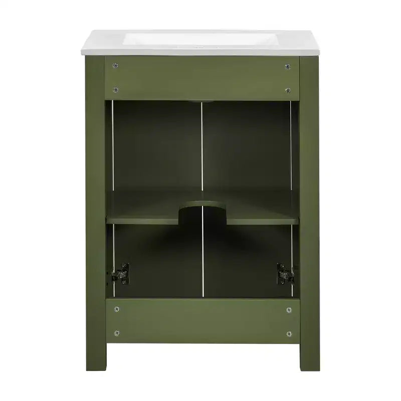 Meuble-lavabo de 61 cm pour petite salle de bain avec portes à fermeture douce, meuble autoportant avec étagère réglable, vert olive, 61x46,5x85,9 cm