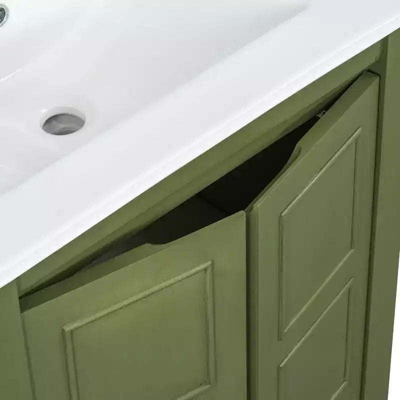 Meuble-lavabo de 61 cm pour petite salle de bain avec portes à fermeture douce, meuble autoportant avec étagère réglable, vert olive, 61x46,5x85,9 cm