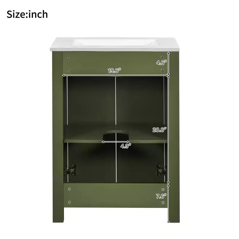 Meuble-lavabo de 61 cm pour petite salle de bain avec portes à fermeture douce, meuble autoportant avec étagère réglable, vert olive, 61x46,5x85,9 cm