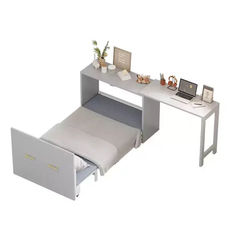 Lit escamotable format jumeau avec bureau réglable et coussin pliable, 74,8x30,3x79,9 po