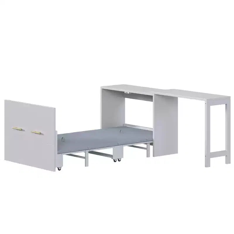 Lit escamotable format jumeau avec bureau réglable et coussin pliable, 74,8x30,3x79,9 po