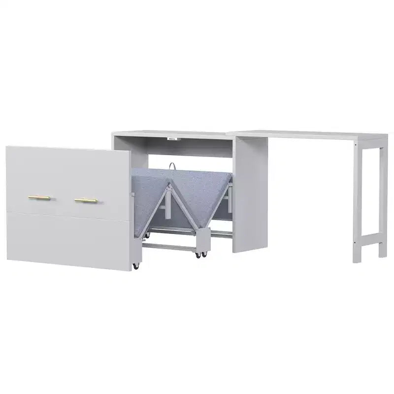 Lit escamotable format jumeau avec bureau réglable et coussin pliable, 74,8x30,3x79,9 po