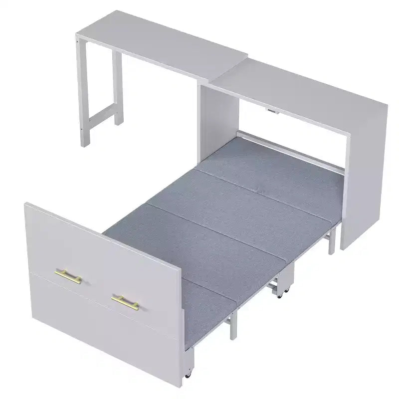 Lit escamotable format jumeau avec bureau réglable et coussin pliable, 74,8x30,3x79,9 po