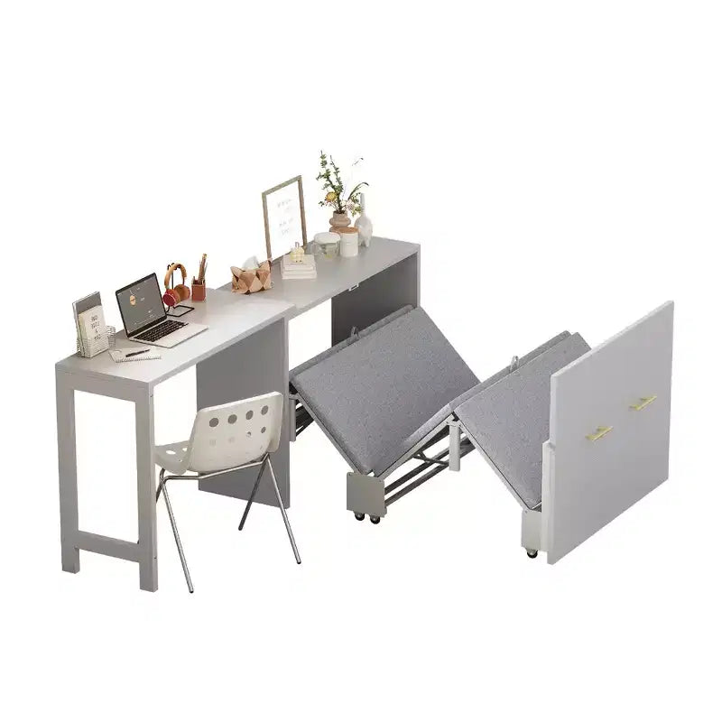 Lit escamotable format jumeau avec bureau réglable et coussin pliable, 74,8x30,3x79,9 po