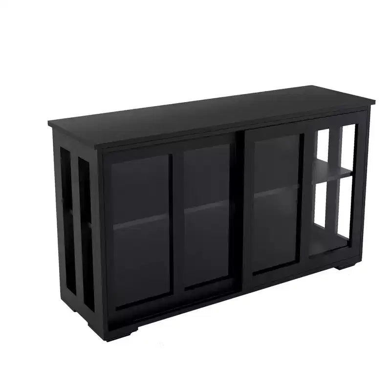 Buffet de cuisine avec portes coulissantes en verre, étagère réglable à 2 niveaux, 106,4 x 35,6 x 62,5 cm