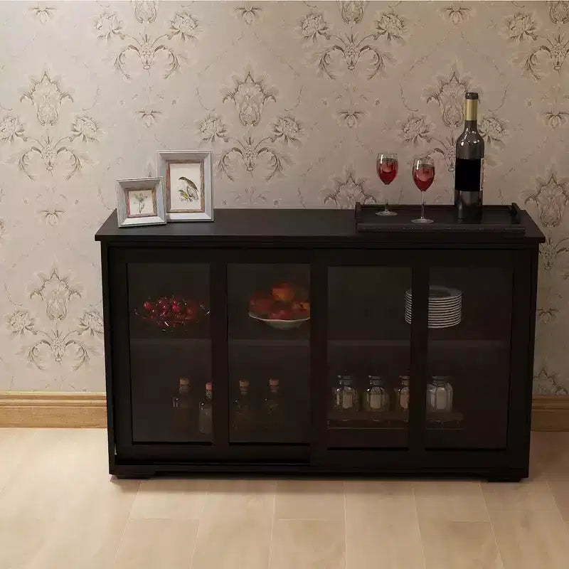Buffet de cuisine avec portes coulissantes en verre, étagère réglable à 2 niveaux, 106,4 x 35,6 x 62,5 cm