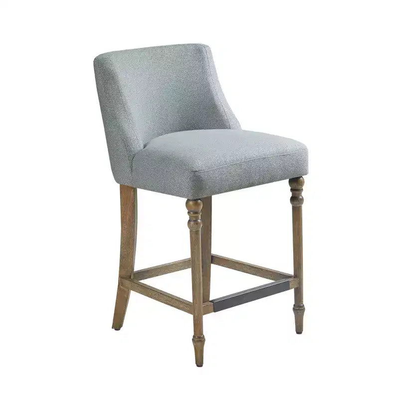 Tabouret de bar rembourré de 63,5 cm de hauteur de comptoir, assise carrée avec pieds en bois, tissu polyester bleu