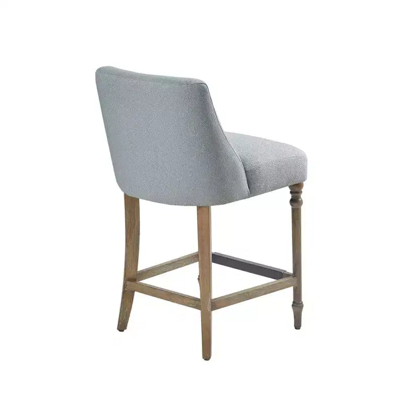 Tabouret de bar rembourré de 63,5 cm de hauteur de comptoir, assise carrée avec pieds en bois, tissu polyester bleu