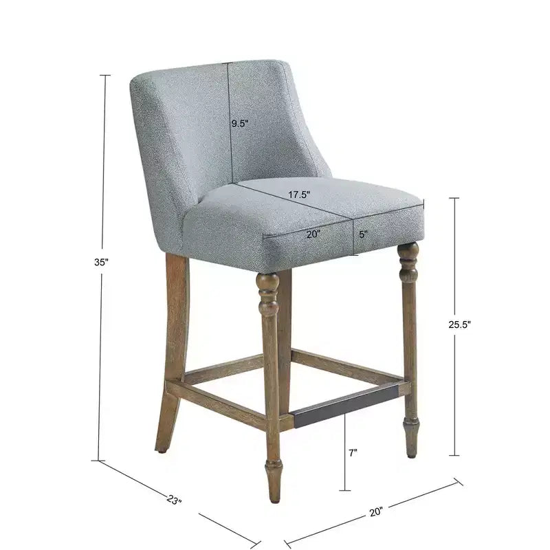 Tabouret de bar rembourré de 63,5 cm de hauteur de comptoir, assise carrée avec pieds en bois, tissu polyester bleu