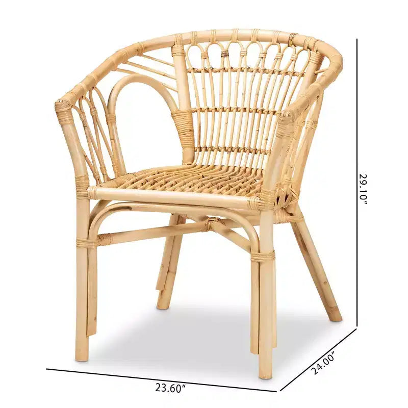 Chaise de salle à manger en rotin naturel avec accoudoirs, entièrement assemblée, 29,1x23,6x24 po
