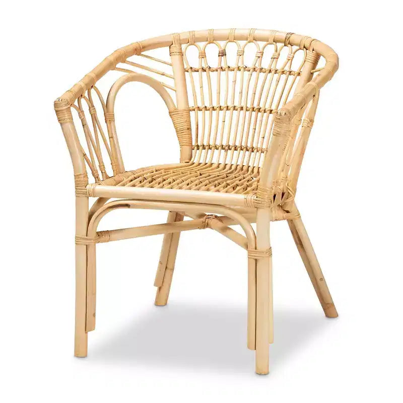 Chaise de salle à manger en rotin naturel avec accoudoirs, entièrement assemblée, 29,1x23,6x24 po