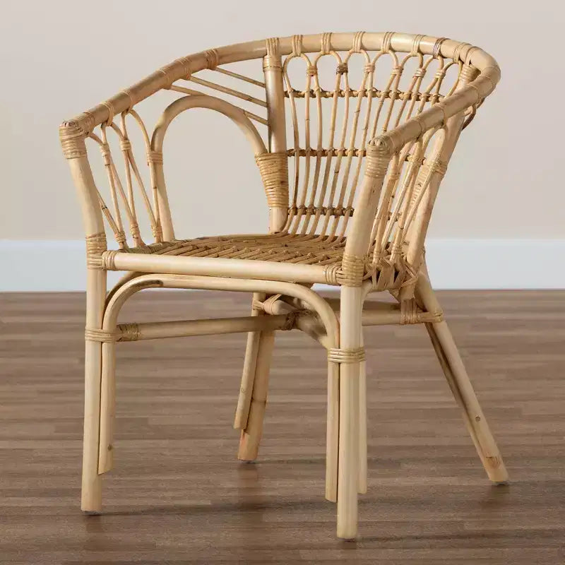 Chaise de salle à manger en rotin naturel avec accoudoirs, entièrement assemblée, 29,1x23,6x24 po