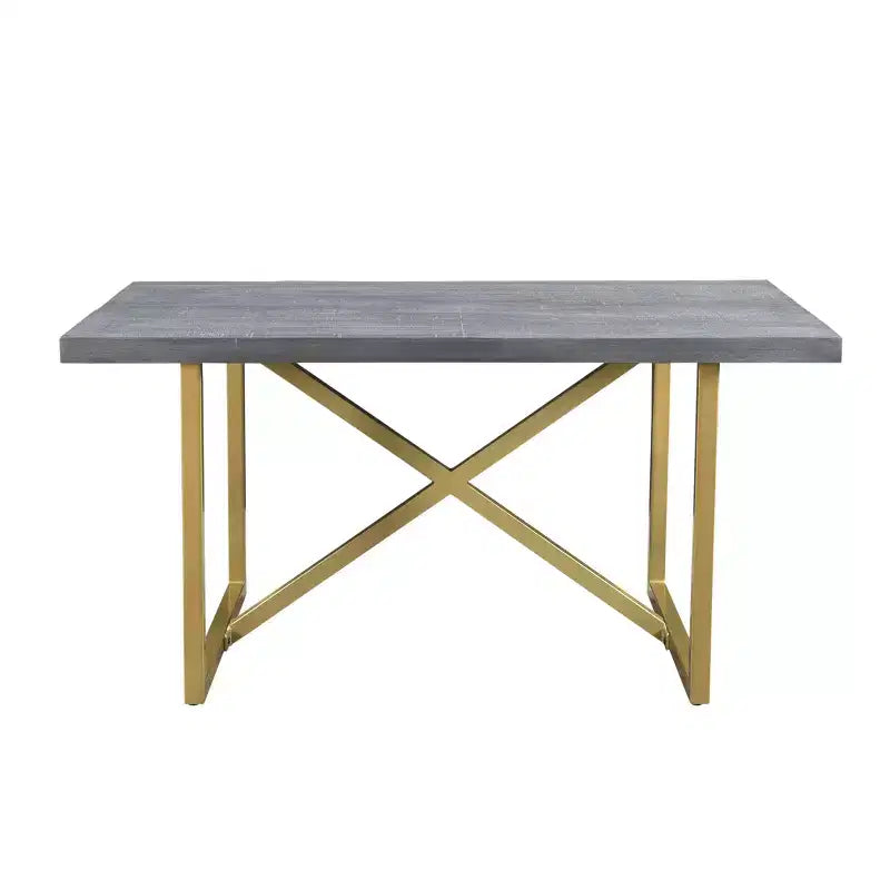 Table à manger rectangulaire en bois de manguier de 152 cm, finition gris et or, 4 places, 150x89x76 cm
