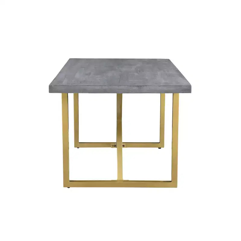 Table à manger rectangulaire en bois de manguier de 152 cm, finition gris et or, 4 places, 150x89x76 cm