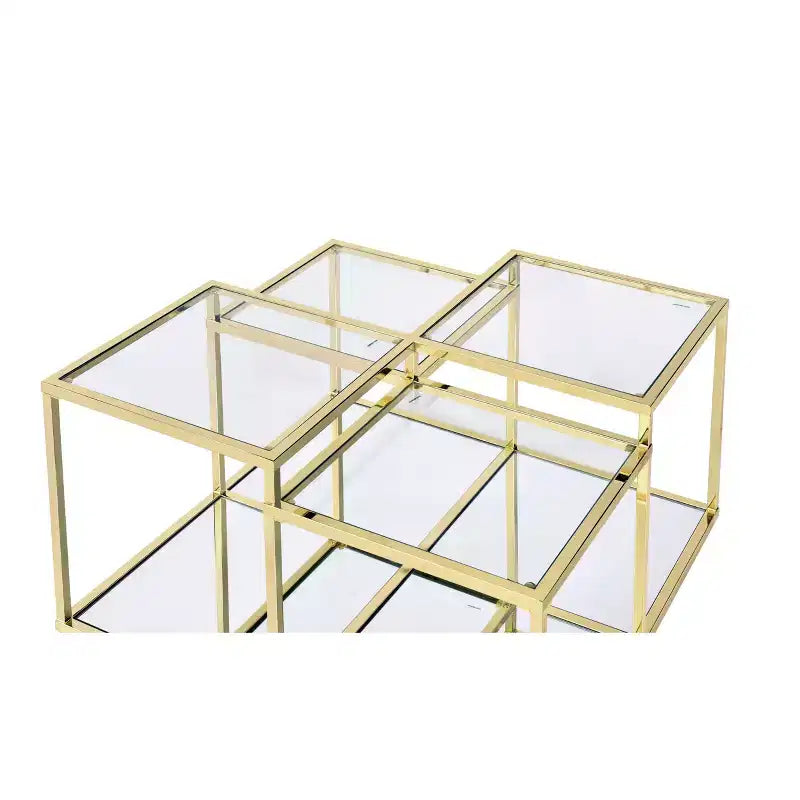 Table basse carrée de 34 po, plateau en verre trempé avec cadre en métal doré, 34x34x19 po