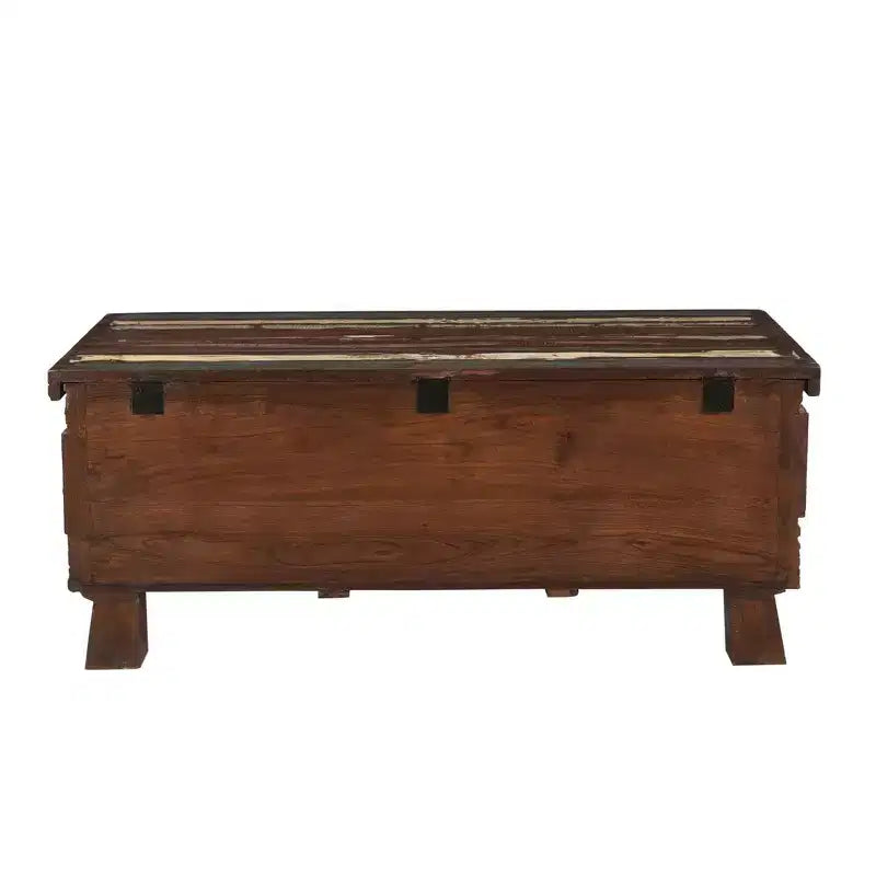 Table basse coffre en bois recyclé, rangement rustique avec piètement piédestal, aucun assemblage, 25x47x19 po