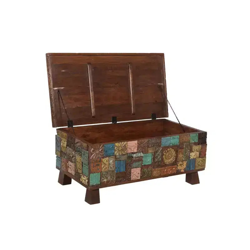 Table basse coffre en bois recyclé, rangement rustique avec piètement piédestal, aucun assemblage, 25x47x19 po