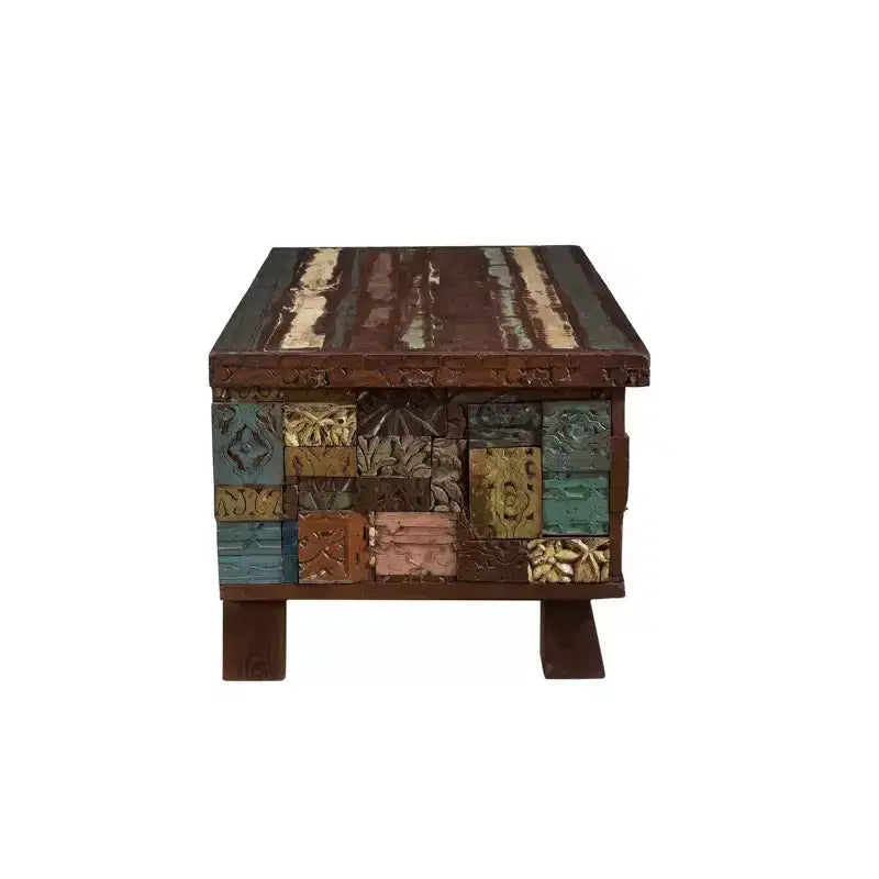 Table basse coffre en bois recyclé, rangement rustique avec piètement piédestal, aucun assemblage, 25x47x19 po