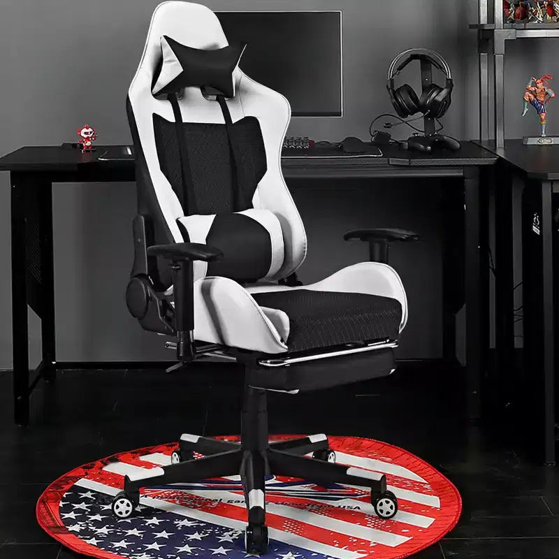 Chaise de massage gaming, Fauteuil de bureau inclinable avec repose-pieds, Blanc
