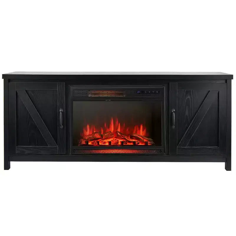 Meuble TV de 59 po avec cheminée électrique de 25 po de 1350 W et télécommande, convient aux téléviseurs jusqu'à 65 po